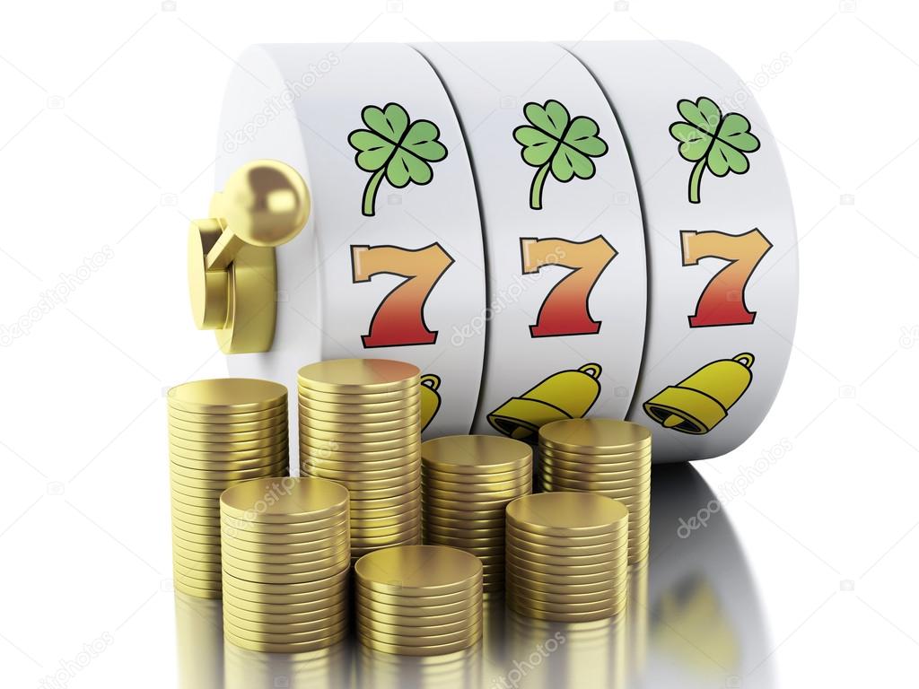 3d Slot machine with gold coins. Casino concept.