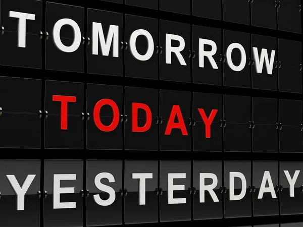 3d Airport board with tomorrow, today  and yesterday words. — Stock Photo, Image