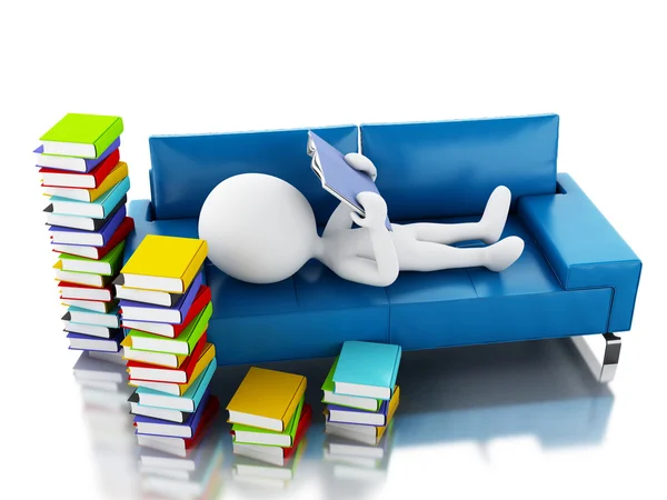 3D weiße Menschen lesen ein Buch auf weißem Hintergrund. — Stockfoto