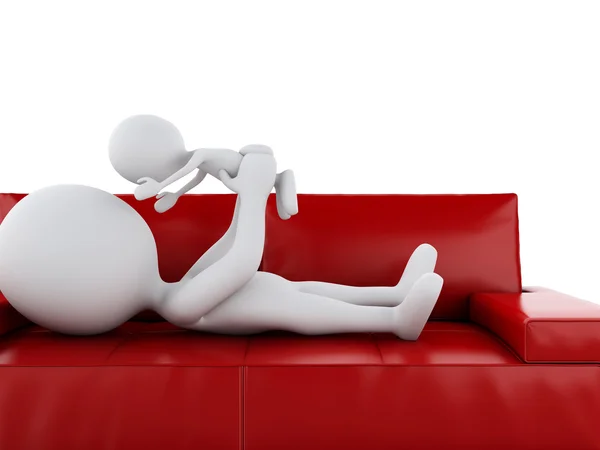 3d Father playing with her baby as lying on sofa — Stock Photo, Image