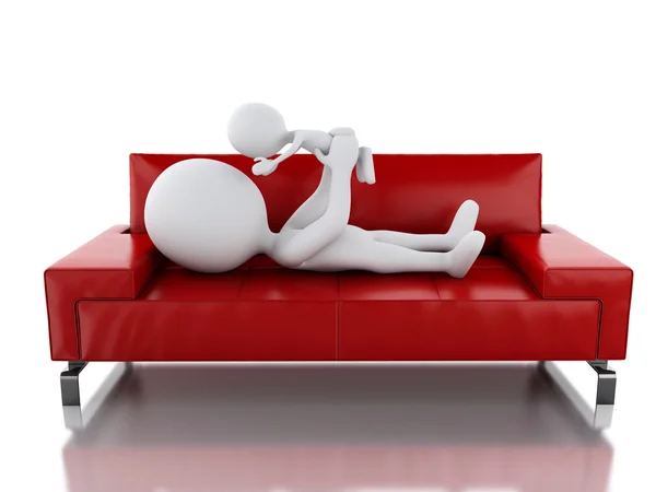 3d Father playing with her baby as lying on sofa — Stock Photo, Image
