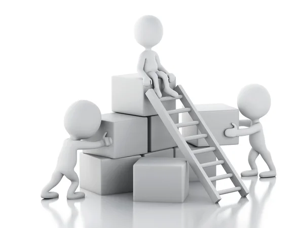 はしごを登る 3 D の白い人 チームワークの概念 ストック写真 C Nicomenijes