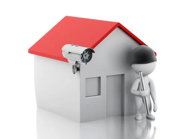 Casa 3d com câmera CCTV de segurança . — Fotografia de Stock