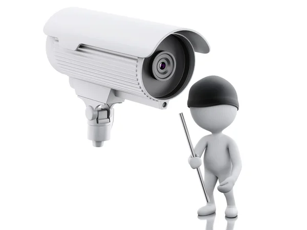 3d ladro bianchi e telecamera di sicurezza CCTV . — Foto Stock