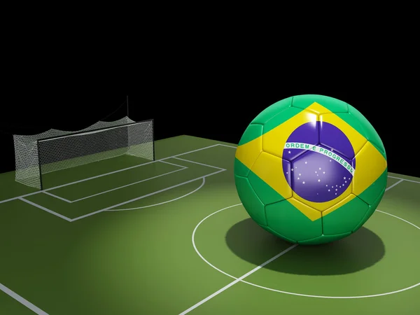 3d Soccer field and Brazil ball. — Stock Photo, Image