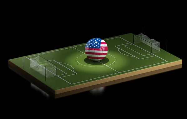 Terrain de football 3d et ballon des États-Unis . — Photo