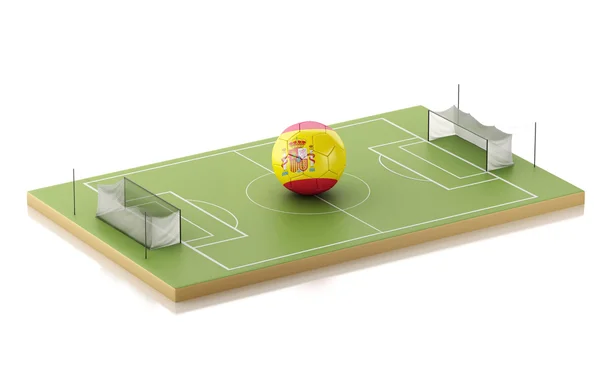 3D fotbollsplan och Spanien bollen. — Stockfoto