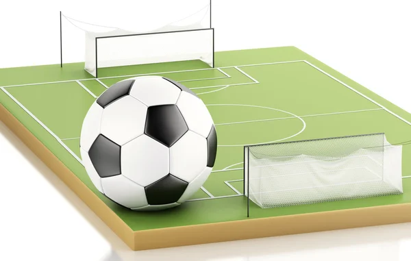 Terrain de football 3d et ballon . — Photo