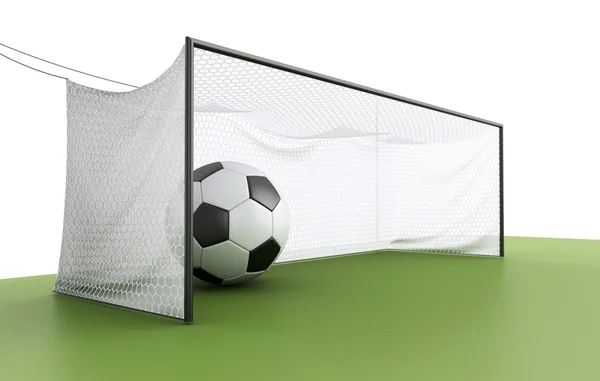 Pallone da calcio 3d in una rete — Foto Stock