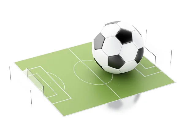 3D fotbollsplan och bollen. — Stockfoto