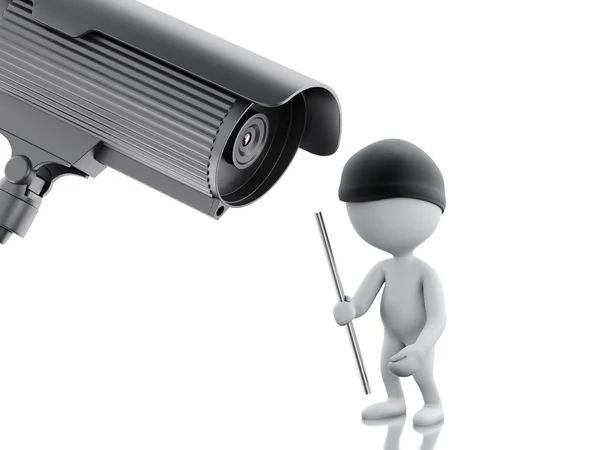 3d White people thief and security CCTV camera. — Stock Photo, Image