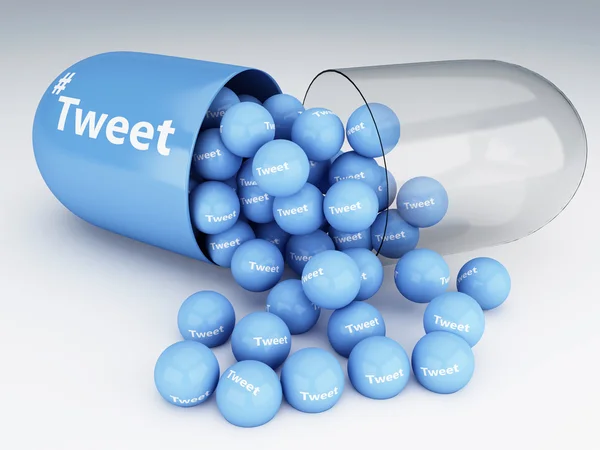 Píldoras 3d con tweets — Foto de Stock
