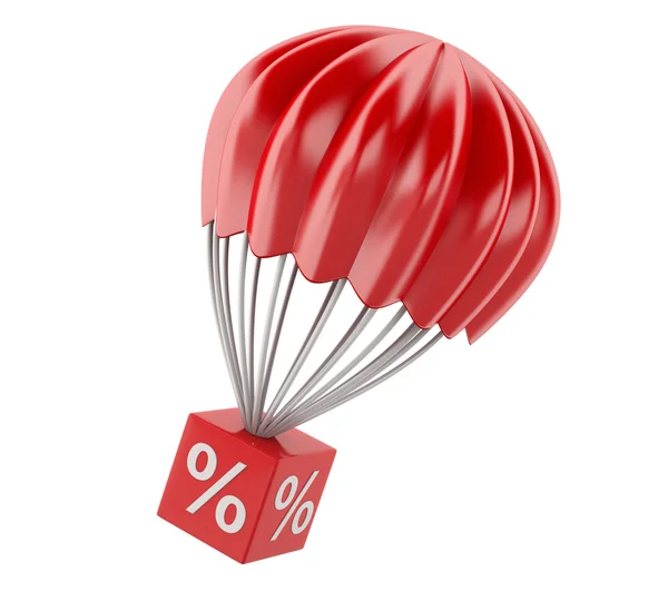 3D-parachute met korting teken. Verkoop concept — Stockfoto