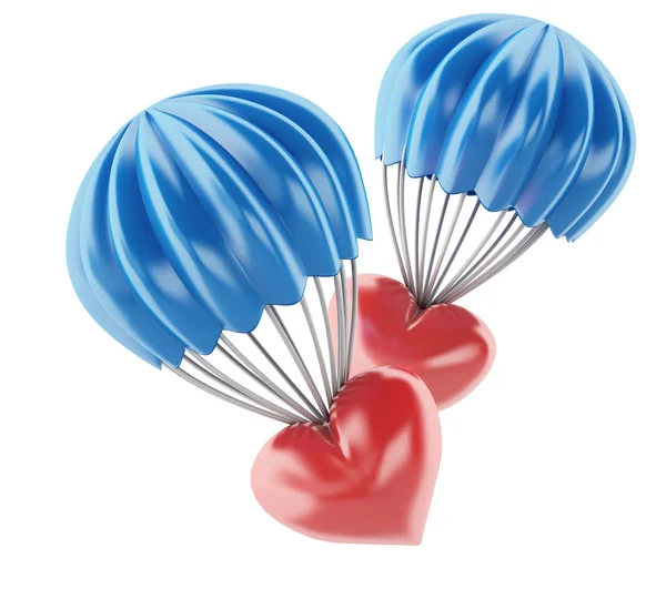 3D-hart in parachute. Liefde concept — Stockfoto