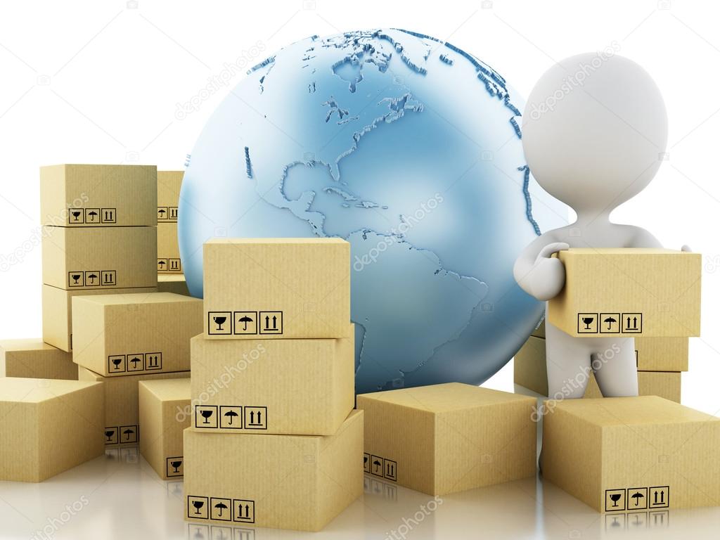 3d White people with cardboard boxes. Delivery concept