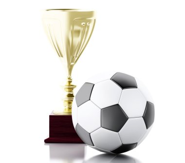 3D futbol topu ve kupa. Spor kavramı