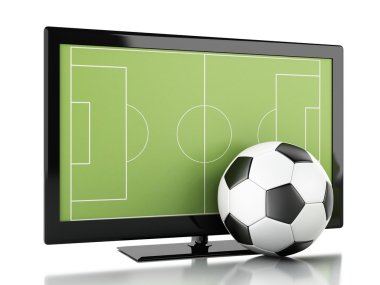 futbol sahası ve topu ile 3D Tv ekranı
