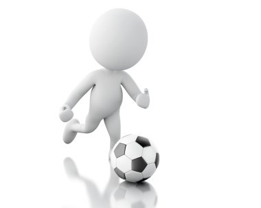 3D beyaz insanlar, futbol oyuncusu topu ile.