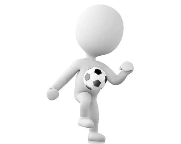 3d white people, soccer player with ball. — Stock Photo, Image