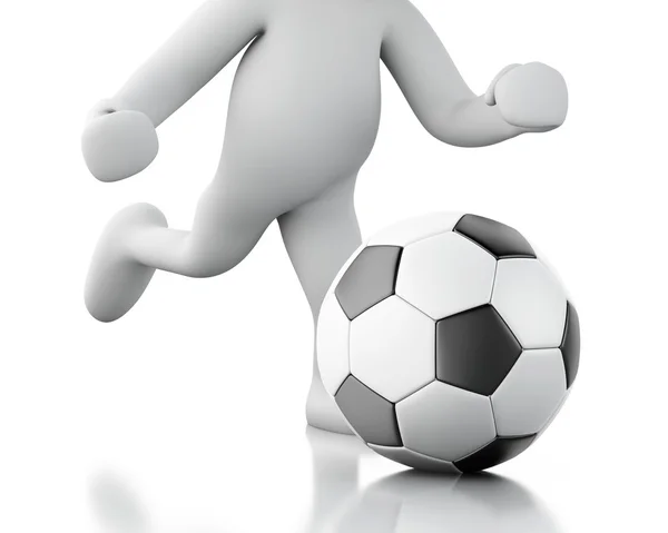 3d orang kulit putih, pemain sepak bola dengan bola . — Stok Foto