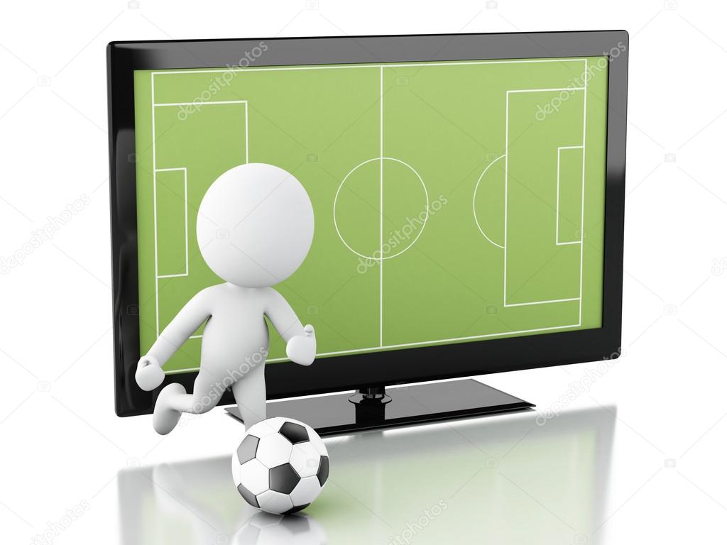 3d Tv screen with soccer field and ball