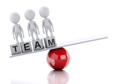 3D beyaz insanlar üzerinde bir denge. takım kavramı