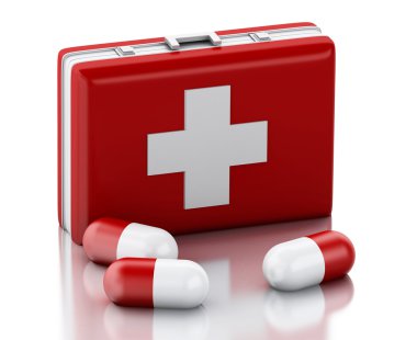 3d Pills and First Aid Kit. clipart