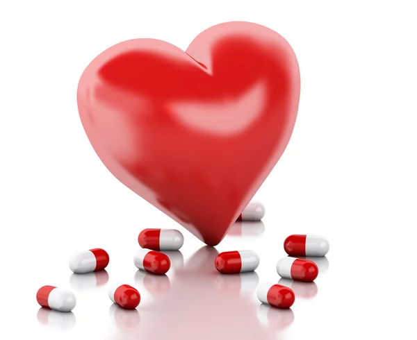 3d red heart with capsule. Love concept — Stock Photo, Image