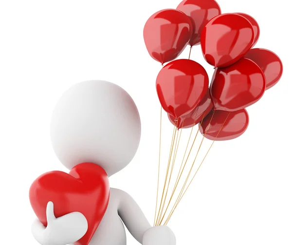 3D-witte mensen in liefde met rood hart. — Stockfoto