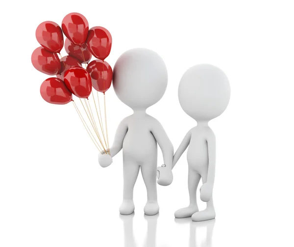 3d couple in love with red balloons. Romance — 图库照片