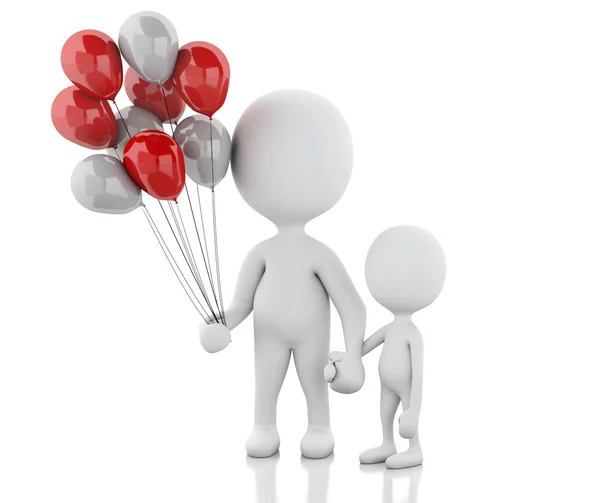 3D rodiče s dětmi a balónky — Stock fotografie