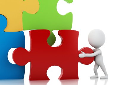 Beyaz insanlarla 3D puzzle parçaları.