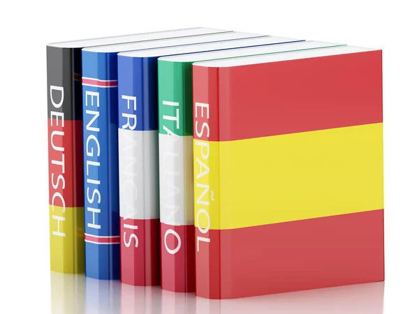 3D-stack van woordenboeken. Leren van talen — Stockfoto