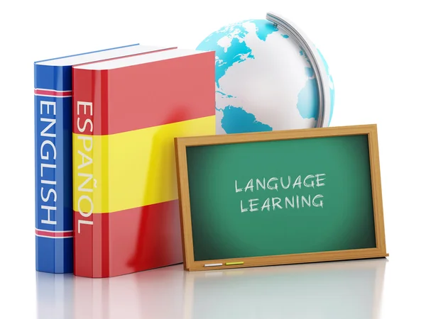 3D słowniki i tablica. Nauka języków obcych — Zdjęcie stockowe
