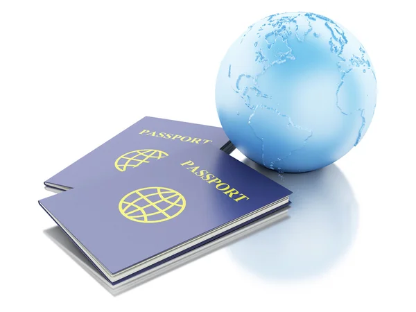 3D-paspoort en Earth Globe. Reizen Concept — Stockfoto