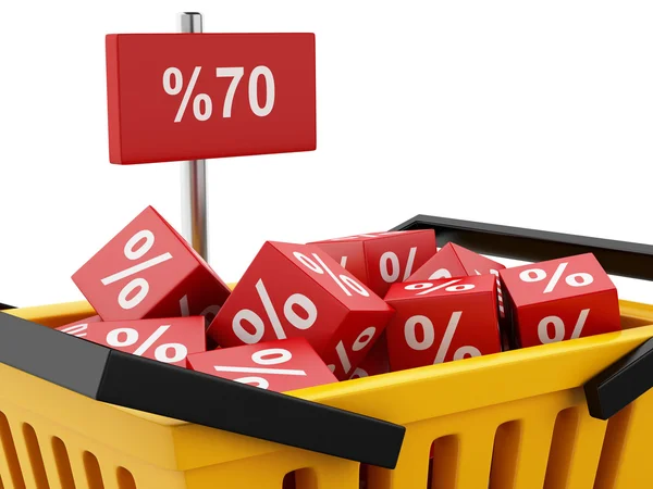 3d shopping basket with discount cubes. — Stock Photo, Image