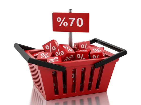 3d shopping basket with discount cubes. — Stok fotoğraf