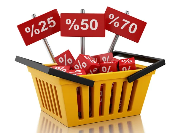 3d shopping basket with discount cubes. — Stockfoto