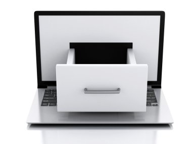 Veri depolama. Dizüstü bilgisayar ile dosya dolabı.