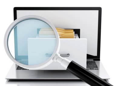 Veri deposu. Laptop ve dosyalar 3d
