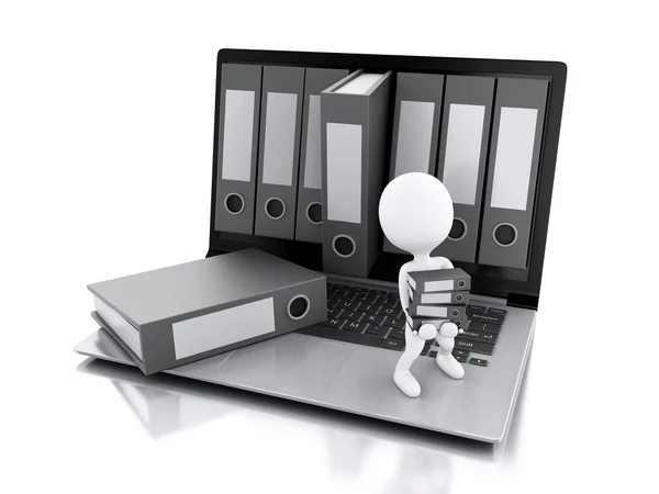 3D-Laptop und Dateien. isolierter weißer Hintergrund — Stockfoto