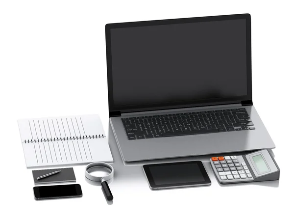 3D-Büroarbeitsplatz mit Laptop. — Stockfoto
