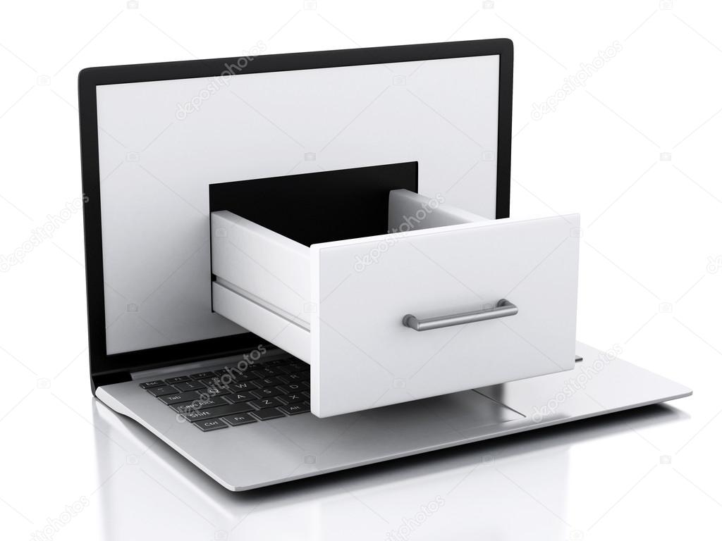 Data storage. Laptop with File cabinet.