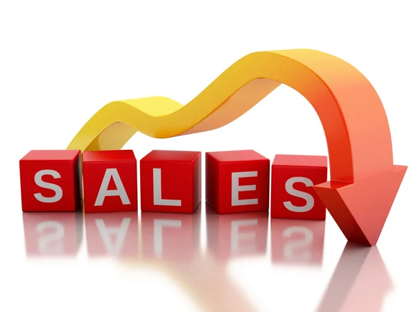 3d Red arrow falling value sales — Stockfoto