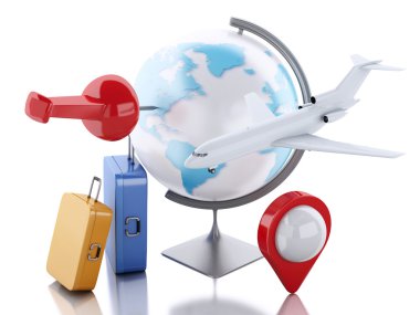 3D uçak ve dünya küre. Seyahat kavramı