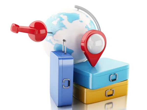 3d Travel suitcase and world globe. — Stock Photo, Image