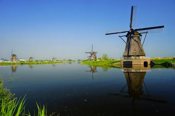 Netherlands Famous Landscape Windmills Kinderdijk Holland Unesco World Heritage — Stock Photo, Image