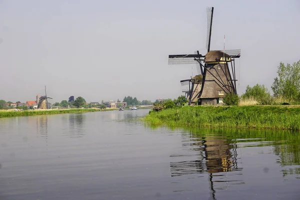 Paisagem Holandesa Famosa Com Moinhos Vento Kinderdijk Holanda Património Mundial — Fotografia de Stock