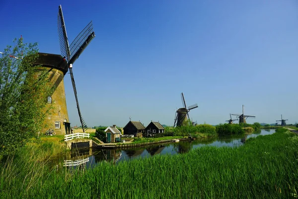 Paisagem Holandesa Famosa Com Moinhos Vento Kinderdijk Holanda Património Mundial — Fotografia de Stock