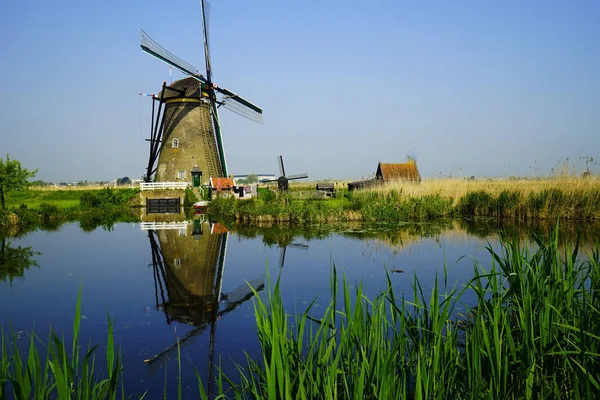 Paisagem Holandesa Famosa Com Moinhos Vento Kinderdijk Holanda Património Mundial — Fotografia de Stock